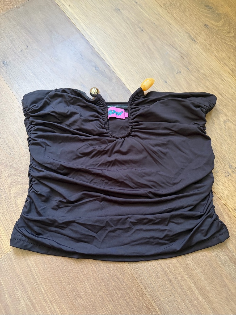 Edikted Black Ruched Strapless Top with Bead Detail